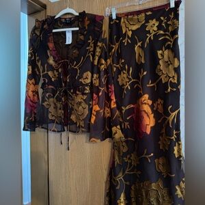Nasty Gal Velvet Floral Blouse and Skirt Set